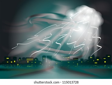 thunderstorm in the town. abstract dark background
