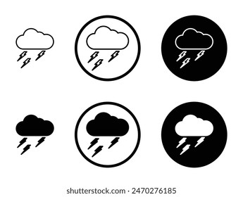 Thunderstorm vector icon set. lightning thunder sign. cloud with thunderbolt icon suitable for apps and websites UI designs.