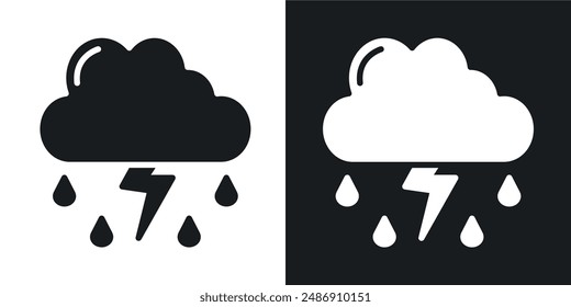 Thunderstorm vector icon set in solid black and white color