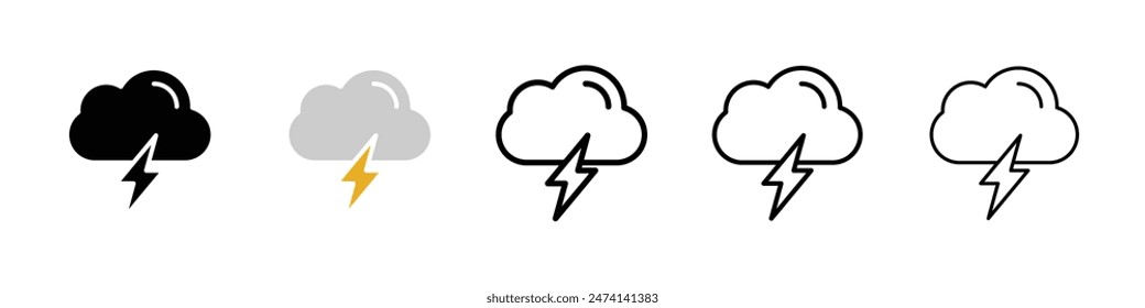 Thunderstorm vector icon set. thunder lightning vector icon. rain thunderbolt weather sign for UI designs.