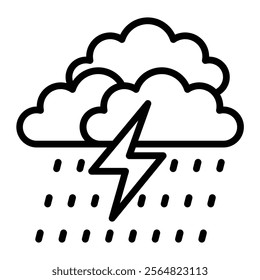 Thunderstorm Vector Line Icon Design