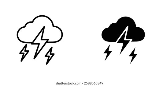 Thunderstorm vectors icons set in filled and strokes on white background