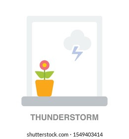 Thunderstorm weather flat icon on white transparent background. You can be used thunderstorm icon for several purposes.