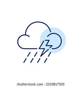 Thunderstorm weather forecast icon. Cloud with lightning and heavy rain. Pixel perfect, editable stroke design