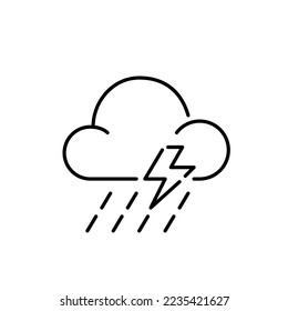 Thunderstorm weather forecast icon. Cloud with lightning and heavy rain. Pixel perfect, editable stroke simple design