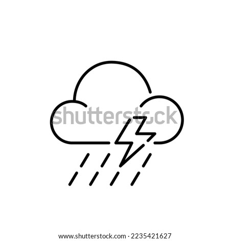 Thunderstorm weather forecast icon. Cloud with lightning and heavy rain. Pixel perfect, editable stroke simple design