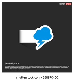 thunderstorm weather icon - abstract logo type icon - abstract Blue button on white sticker shadow background. Vector illustration