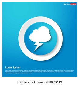 thunderstorm weather icon - abstract logo type icon - blue icon on white sticker on black background. Vector illustration
