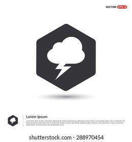 thunderstorm weather icon - abstract logo type icon - hexagon black background. Vector illustration