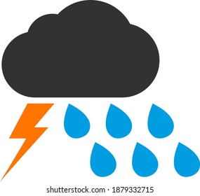 Thunderstorm weather icon with flat style. Isolated vector thunderstorm weather icon image on a white background.