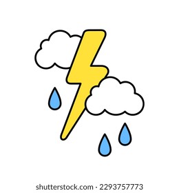 Icono del clima de tormenta. Elemento estilizado con contorno negro aislado en fondo blanco.