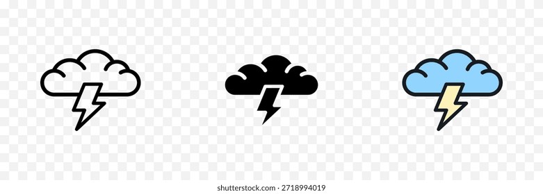 Thunderstorm weather icons with lightning cloud minimal outline vector