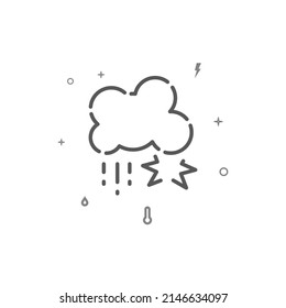 Tormenta eléctrica simple icono de línea vector, símbolo, pictograma, signo aislado en fondo blanco. Trazo editable. Ajustar el peso de la línea.