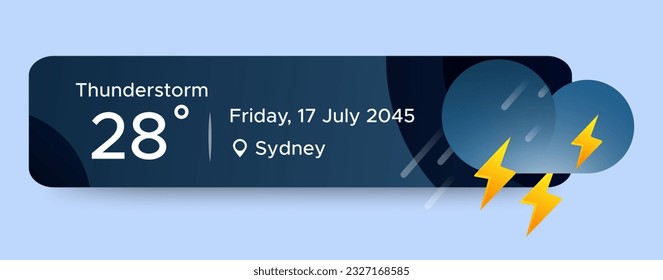 Thunderstorm weather widget ui design. Beauty mobile weather app. Professional web design, full set of elements. User-friendly design materials