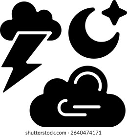 Thunderstorms Night Semi Solid Icon Design