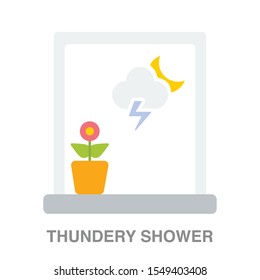 Thundery shower weather flat icon on white transparent background. You can be used thundery icon for several purposes.