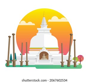 Templo budista de Thuparamaya, monumentos de Sri Lanka, ilustración vectorial