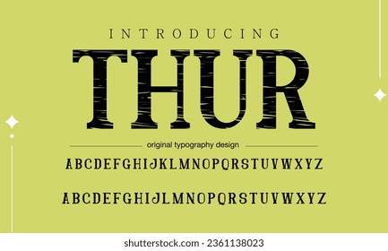 Thur Classic college font. Vintage sport font in american style for football, baseball or basketball logos and t-shirt. Athletic department typeface, varsity style font