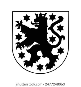 Ilustración de la silueta del Vector del escudo de armas de Thuringen aislado en el fondo. Provincia en Alemania. Elemento de indicador Thuringen. Símbolo heráldico de Turingia, Alemania. León heráldico con corona.