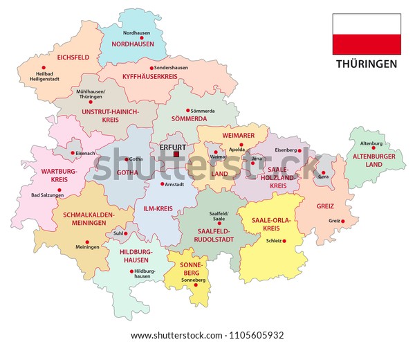 Thuringia Administrative Political Vector Map Flag Stock Vector ...