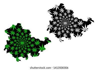 Thuringia (Federal Republic of Germany, State of Germany) map is designed cannabis leaf green and black, Thuringia map made of marijuana (marihuana,THC) foliage,