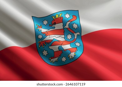 Thuringia flag waving in the wind, realistic detailed silk texture. State of Germany