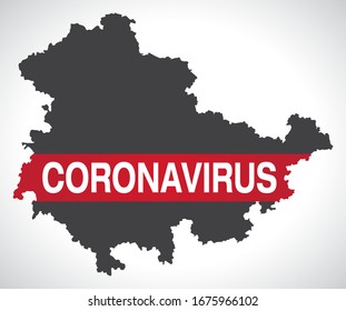 Thuringia GERMANY federal state map with Coronavirus warning illustration