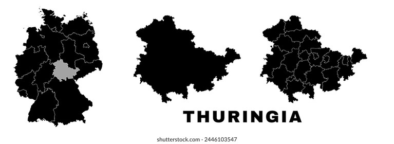 Mapa de Turingia, estado alemán. Alemania división administrativa, regiones y distritos, amt y municipios.