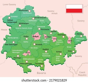 Thuringia map in Germany. Vector education illustration