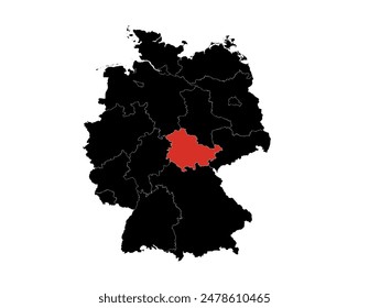 Estado de Turingia destacado en el Vector del mapa de Alemania.