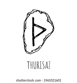 Thurisaz rune written on a stone. Vector illustration. Isolated on white. Hand-drawn style.