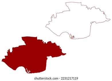 Thurrock Borough and unitary authority area (United Kingdom of Great Britain and Northern Ireland, ceremonial county Essex, England) map vector illustration, scribble sketch map