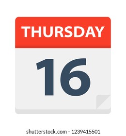 Thursday 16 - Calendar Icon - Vector Illustration