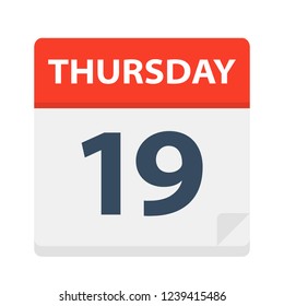Thursday 19 - Calendar Icon - Vector Illustration