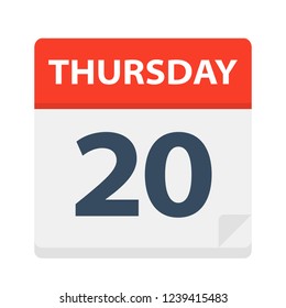 Thursday 20 - Calendar Icon - Vector Illustration