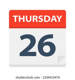 Thursday 26 - Calendar Icon - Vector Illustration