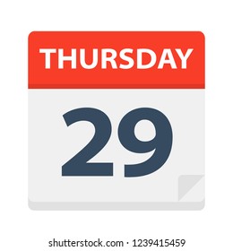 Thursday 29 - Calendar Icon - Vector Illustration