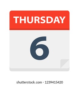 Thursday 6 - Calendar Icon - Vector Illustration