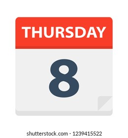 Thursday 8 - Calendar Icon - Vector Illustration