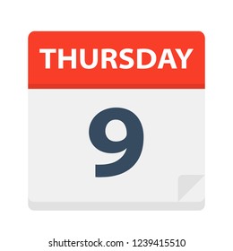 Thursday 9 - Calendar Icon - Vector Illustration