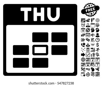 Thursday Calendar Grid icon with bonus calendar and time management pictograph collection. Vector illustration style is flat iconic symbols, black, white background.