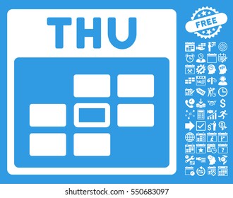 Thursday Calendar Grid icon with bonus calendar and time management icon set. Vector illustration style is flat iconic symbols, white, blue background.
