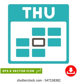 Thursday Calendar Grid icon. Vector EPS illustration style is flat iconic bicolor symbol, grey and cyan colors.