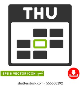 Thursday Calendar Grid icon. Vector EPS illustration style is flat iconic bicolor symbol, eco green and gray colors.