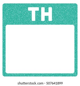 Thursday Calendar Page grainy textured icon for overlay watermark stamps. Flat symbol with scratched texture. Dotted vector cyan ink rubber seal stamp with grunge design on a white background.