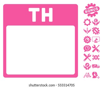 Thursday Calendar Page icon with bonus configuration design elements. Vector illustration style is flat iconic symbols, pink, white background.