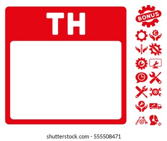 Thursday Calendar Page pictograph with bonus tools pictograms. Vector illustration style is flat iconic symbols, red, white background.