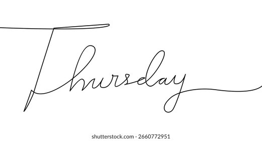 thursday continuous line word. Days of the week black vector monoline word. minimal word handwritten inscription. simple Hand drawn lettering. Calligraphy. One line word. vector illustration