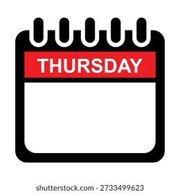 Thursday red and black calendar web button. days of the week. weekday thursday icon. notepad sticky. notes vector illustration