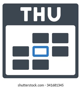 Thursday vector icon. Style is bicolor flat symbol, smooth blue colors, rounded angles, white background.